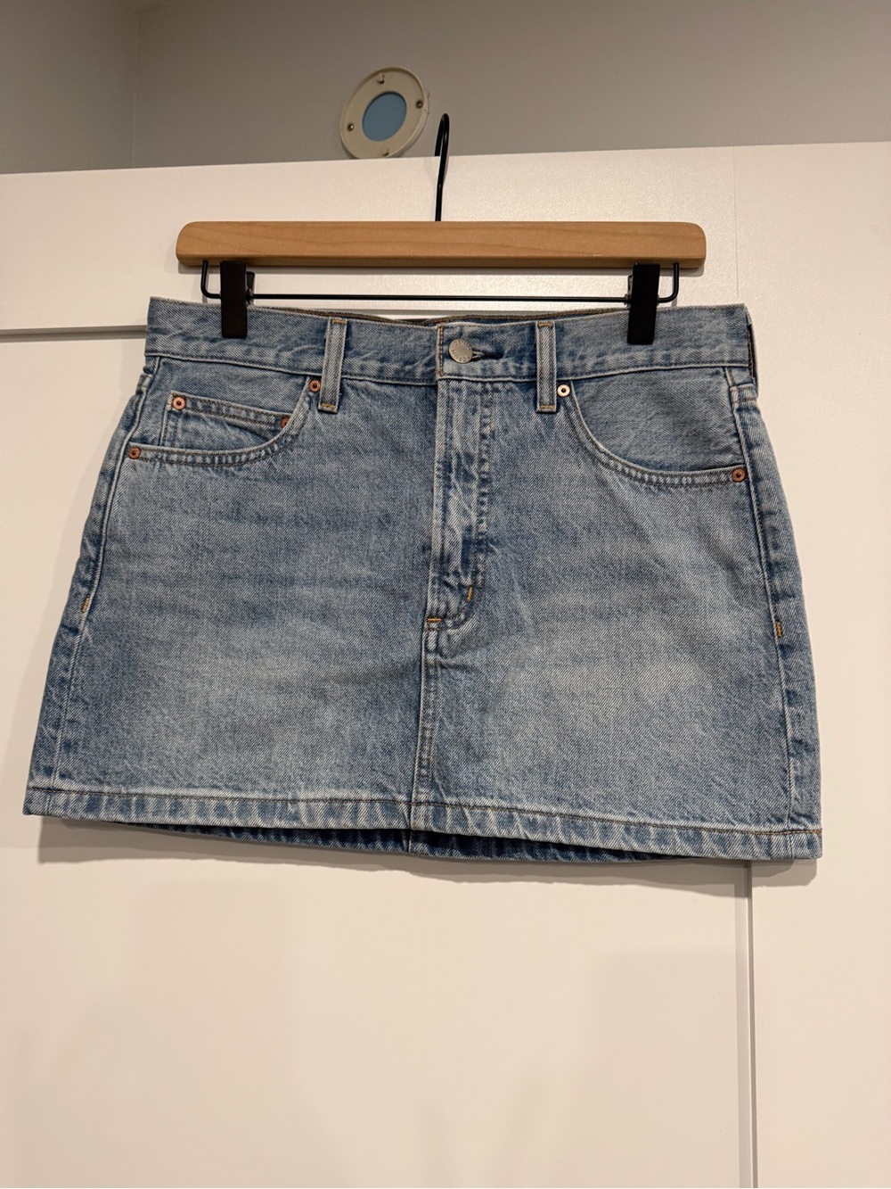 Denim Forum Light Blue Washed Denim Mini Skirt